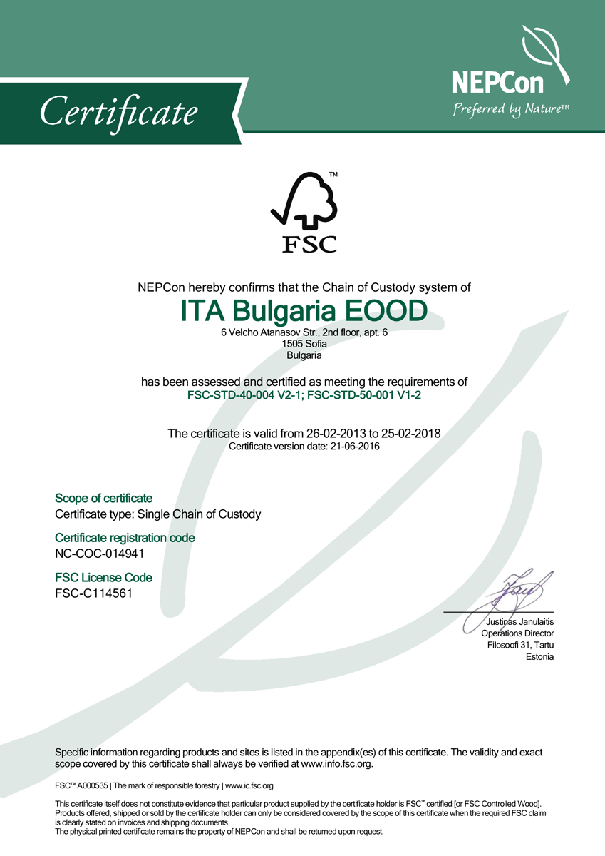 Certificates | Ita Bulgaria